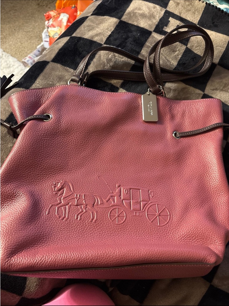 Coach Pebbled Leather Shoulder Bag In Rosewood With Dark Brown Straps